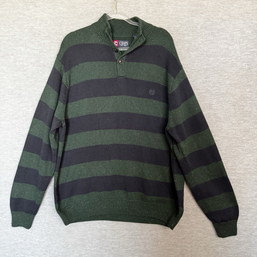 CHAPS Ralph Lauren Mock-neck Sweater Men's Size XXL Green Navy Rugby Stripe